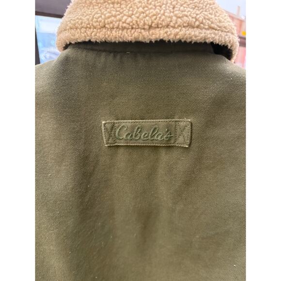 VTG Cabelas Chore Coat Mens Large Green Canvas Canvas Blend Fleece Lined Barn - Picture 3 of 6